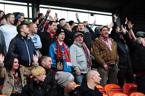Bristol City Fans Cheering at Bloomfield Road during Npower Championship Match against Blackpool (2013)