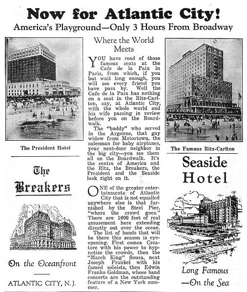 Advert for Atlantic City - Americas Playground - featuring the President Hotel