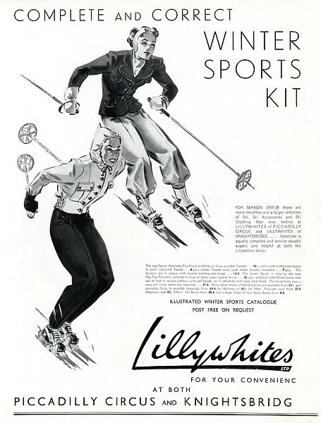 Advert for Lillywhites skiwear 1937