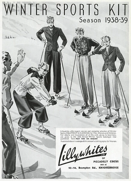 Advert for Lillywhites skiwear 1938