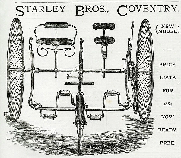 Advert for Starley Bros. Coventry tandem tricycle 1884