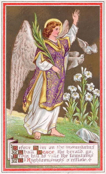 Angel with birds and flowers on a greetings card