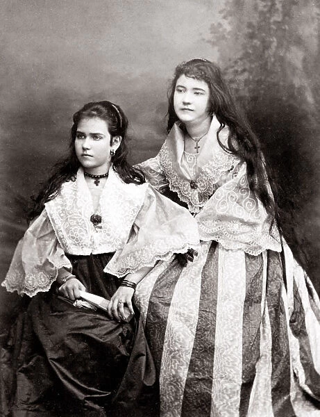 c. 1890s - Chile - two young Chilean women in ornate dresses