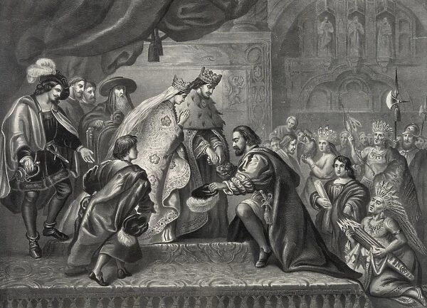 Columbus reception by the King Ferdinand and Queen Isabella