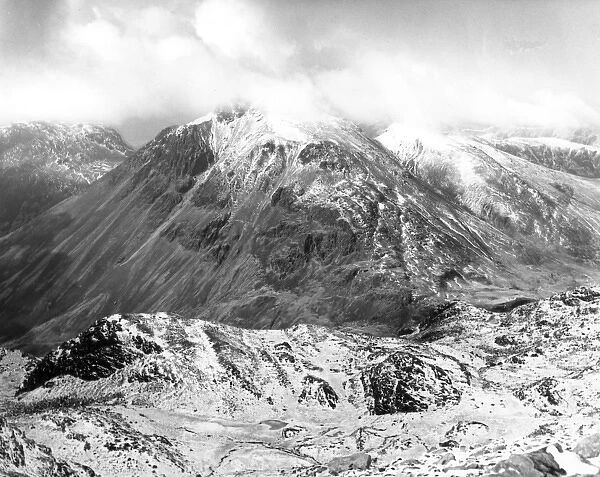 Cumbria, Lake District - Snow-covered Great Gable