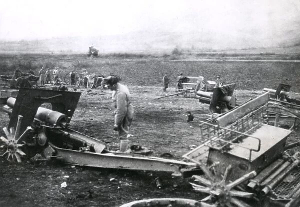 Destroyed Serbian guns near Prizren, Serbia, WW1