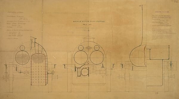 Double boiler tank engine, front elevation and sections