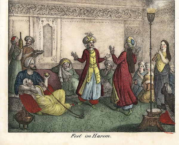 Egyptian harem with women dancing and playing music