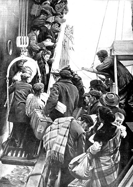 Emigrants boarding a ship for the USA, 1909