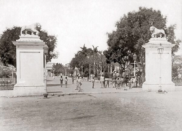 Entrance to the Plaza, probably Cienfuegos, Cuba, circa 1900