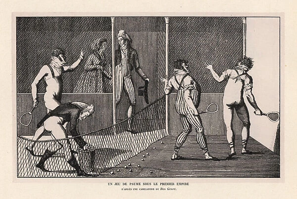 Fops and dandies playing paume, real tennis, Napoleonic era