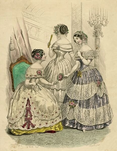 Three French ladies in crinolines