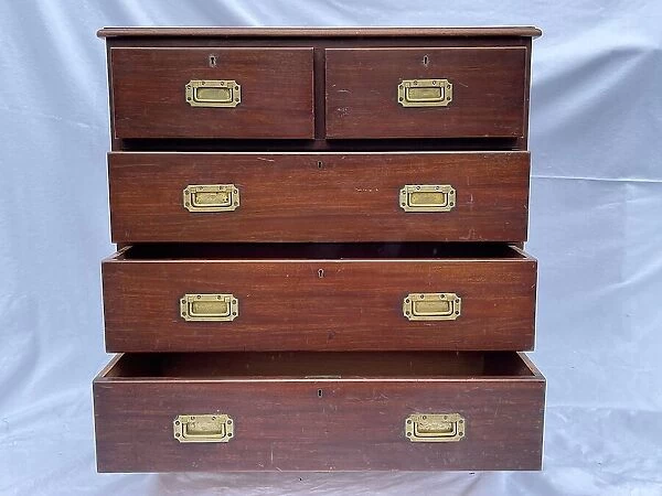 Harland & Wolff oak campaign chest with five drawers