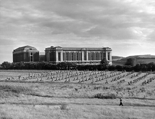 A harvest time view of the National Library of Wales, Aberystwyth, Cardiganshire