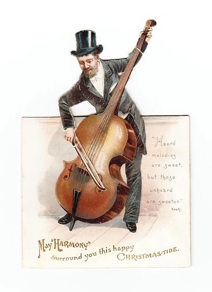 Musician with double bass on a movable Christmas card