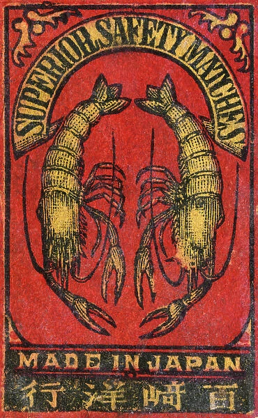 Old Japanese Matchbox label with two lobsters