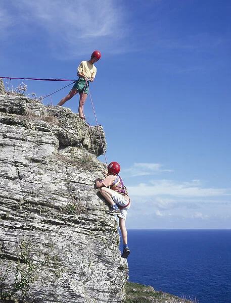 Rock climbing near Porthcurno, Cornwall