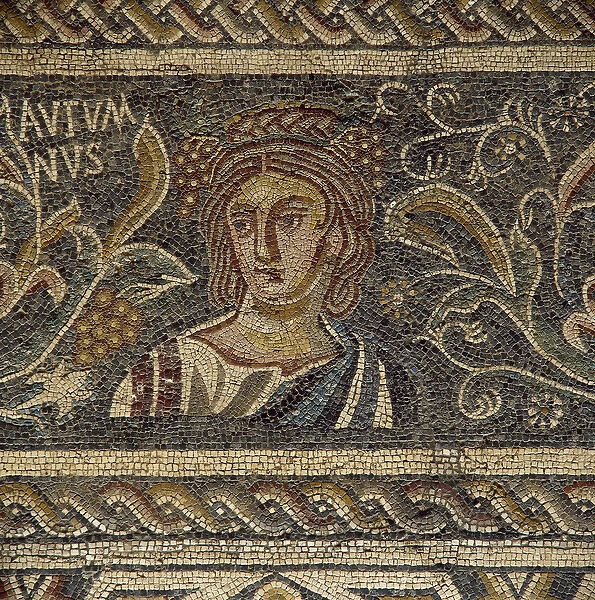 Roman mosaic. Female figure depicting the Autumn. 4th centur