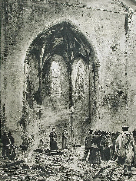 A service in a ruined church
