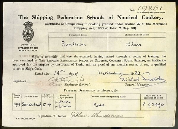 Ships Cook Certificate