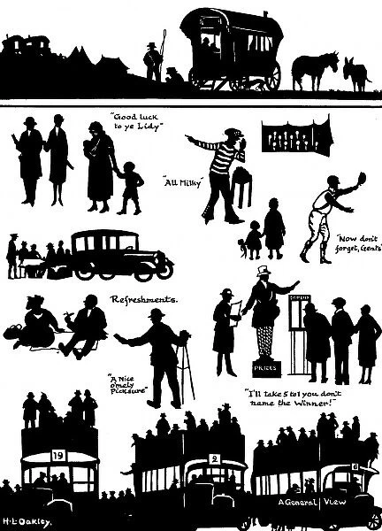 Silhouettes of various Derby Day scenes