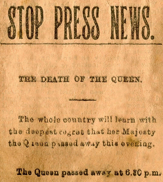 The Star newspaper stop press, death of Queen Victoria