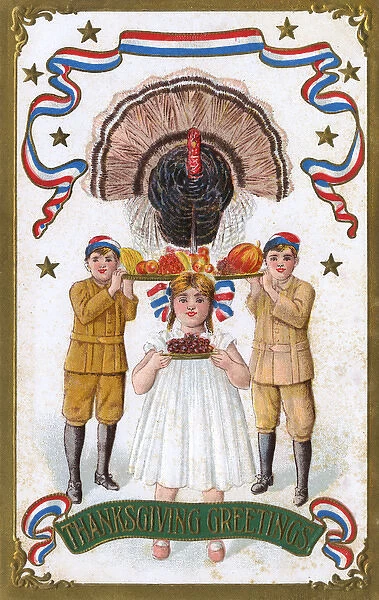 Thanksgiving Card - USA - Bringing in the Turkey