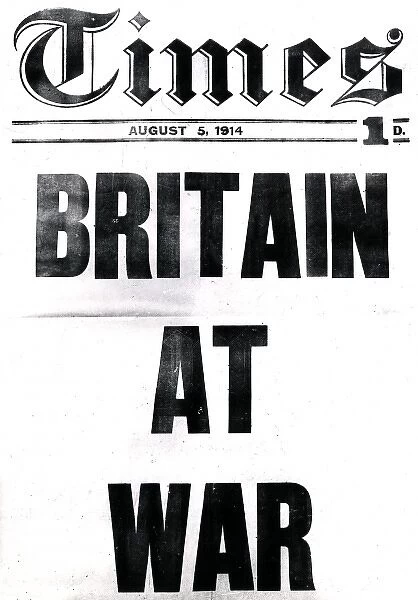 Times newspaper headlines, Britain at War, WW1