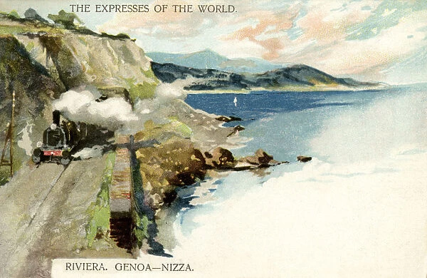Train on the Genoa to Nizza railway, Italian Riviera
