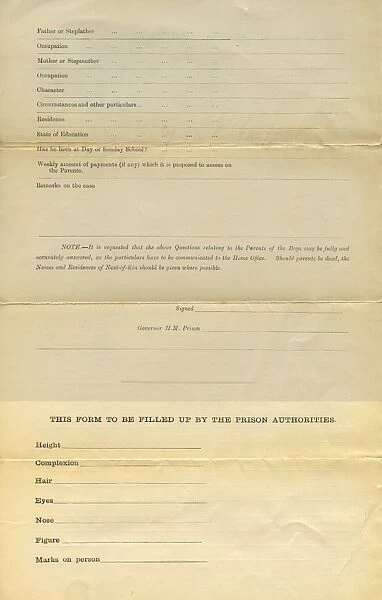 Wandsworth Reformatory Admission Form Page 2