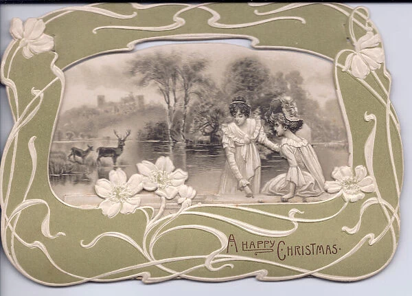Women at the waterside on a Christmas card