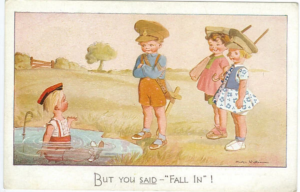 WW2 era - Comic Postcard - But you said Fall In