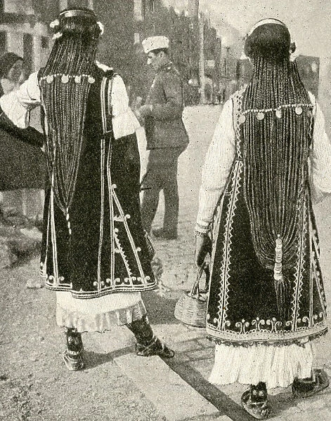 Two young women in traditional dress, Bulgaria