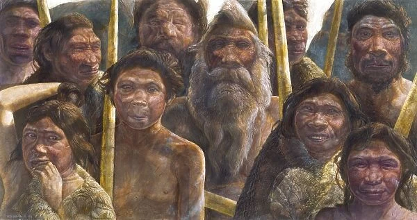 Homo heidelbergensis family, artwork