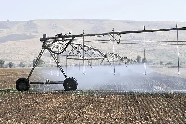 Irrigation robot watering a fiel