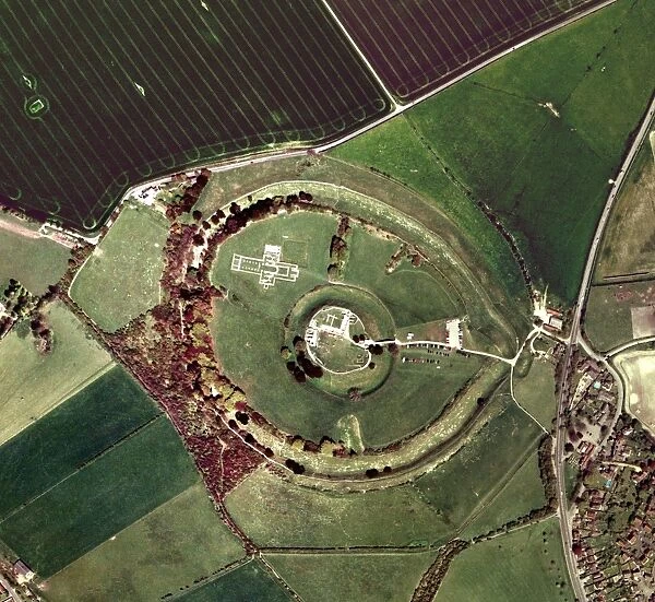 Old Sarum, aerial photograph. Old Sarum is the site of the earliest settlement