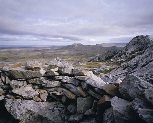Argentinian fortification and Mount Tumbledown, Falkland Islands, South America