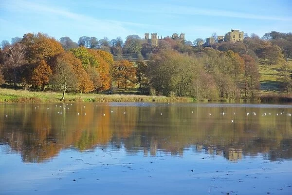Hardwick Hall reflecting in pond, Hardwick Park, Derbyshire, England, United Kingdom, Europe