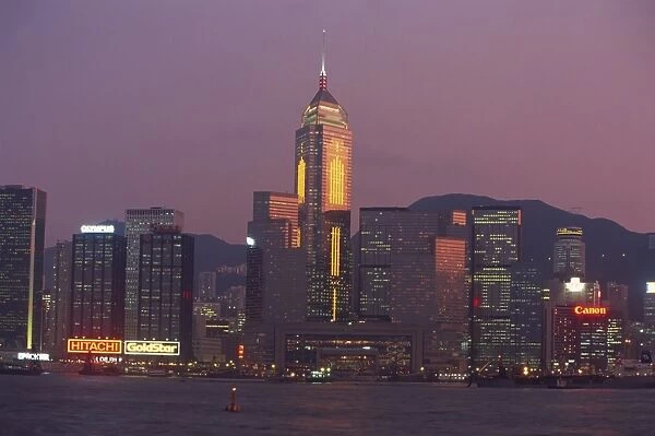 Hong Kong skyline illuminated at dusk, Hong Kong, China, Asia