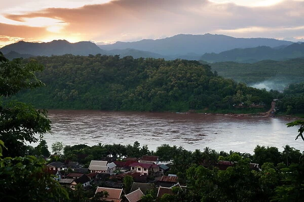 Luang Prabang and the Mekong River seen from Chom Si temple, Laos, Indochina