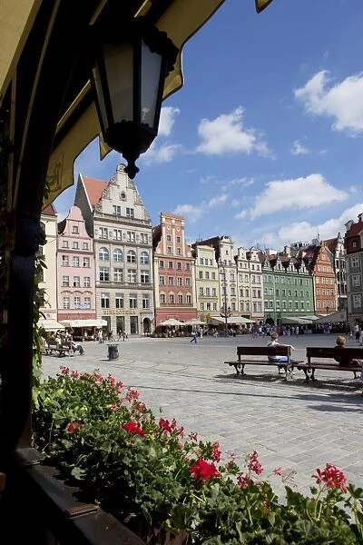 Market Square from cafe, Old Town, Wroclaw, Silesia, Poland, Europe