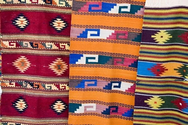 Traditional woven fabrics in tourist shops