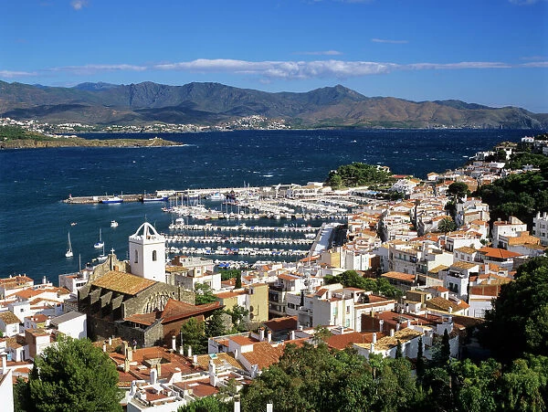 View over town and port, El Port de la Selva, Costa Brava, Catalunya, Spain, Mediterranean