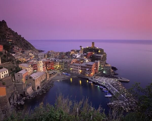 Village and harbour at dusk