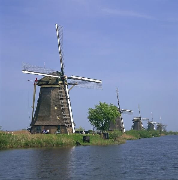 Windmills on the canal at Kinderdijk near Rotterdam