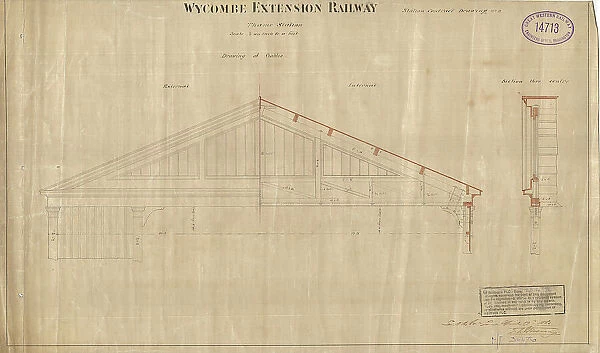14713. Wycombe Extension Railway - Thame Station Drawing of Gables. 15th April 1864