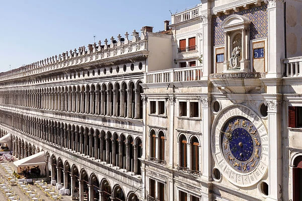 Clock Tower and Procuratie Vecchie, St. Marks Square, Venice, Veneto, Italy, Europe