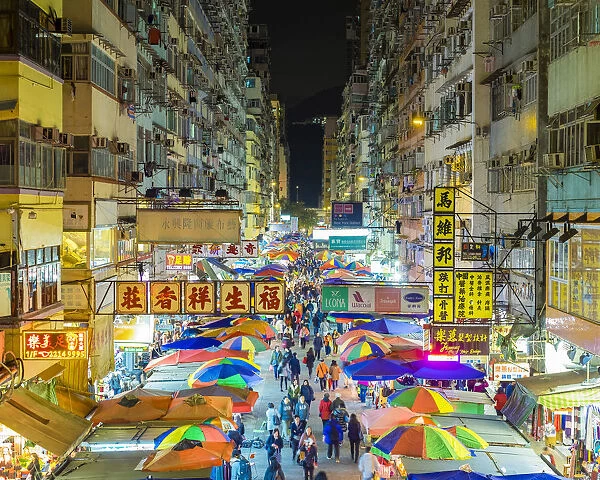 Fa Yuen street market at night, Mong Kok, Kowloon, Hong Kong, China