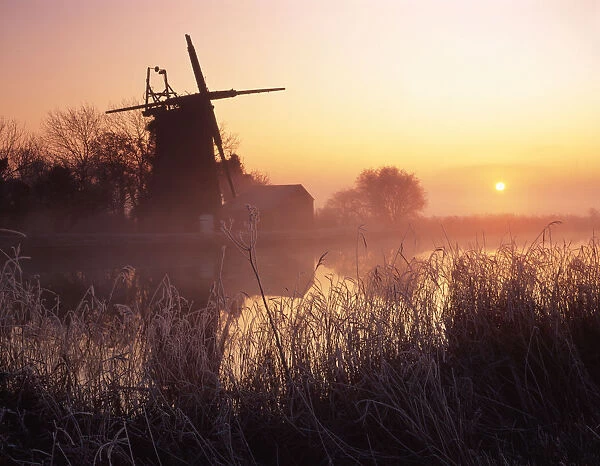 Oby Mill at Sunrise, River Bure, Norfolk, England