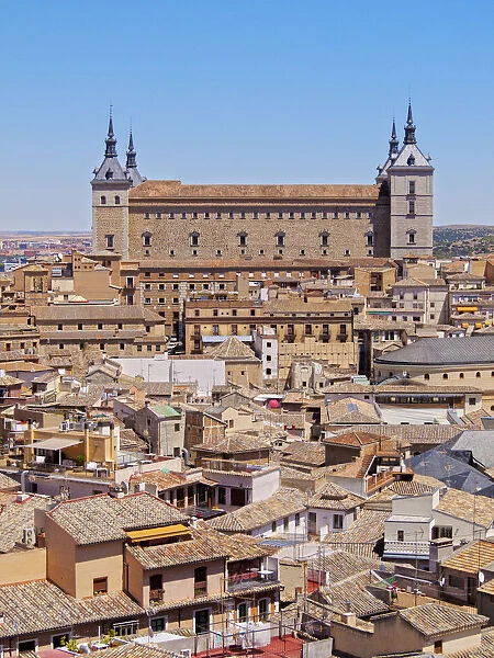 Spain, Castile La Mancha, Toledo, Cityscape with Alcazar de Toledo